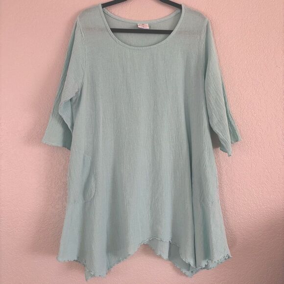 Tops - Beach Cotton Sea Breeze Womens Tunic Quarter Sleeve Top